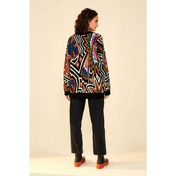 💕FARM RIO💕 Caramel Tropical Stripes Cardigan ~ Tropical Stripes Print XL NWT - Picture 3 of 16